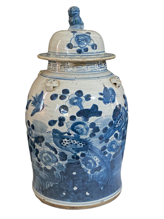 #3691 Chinoiserie B & W Porcelain Ginger Jar 18.5" H