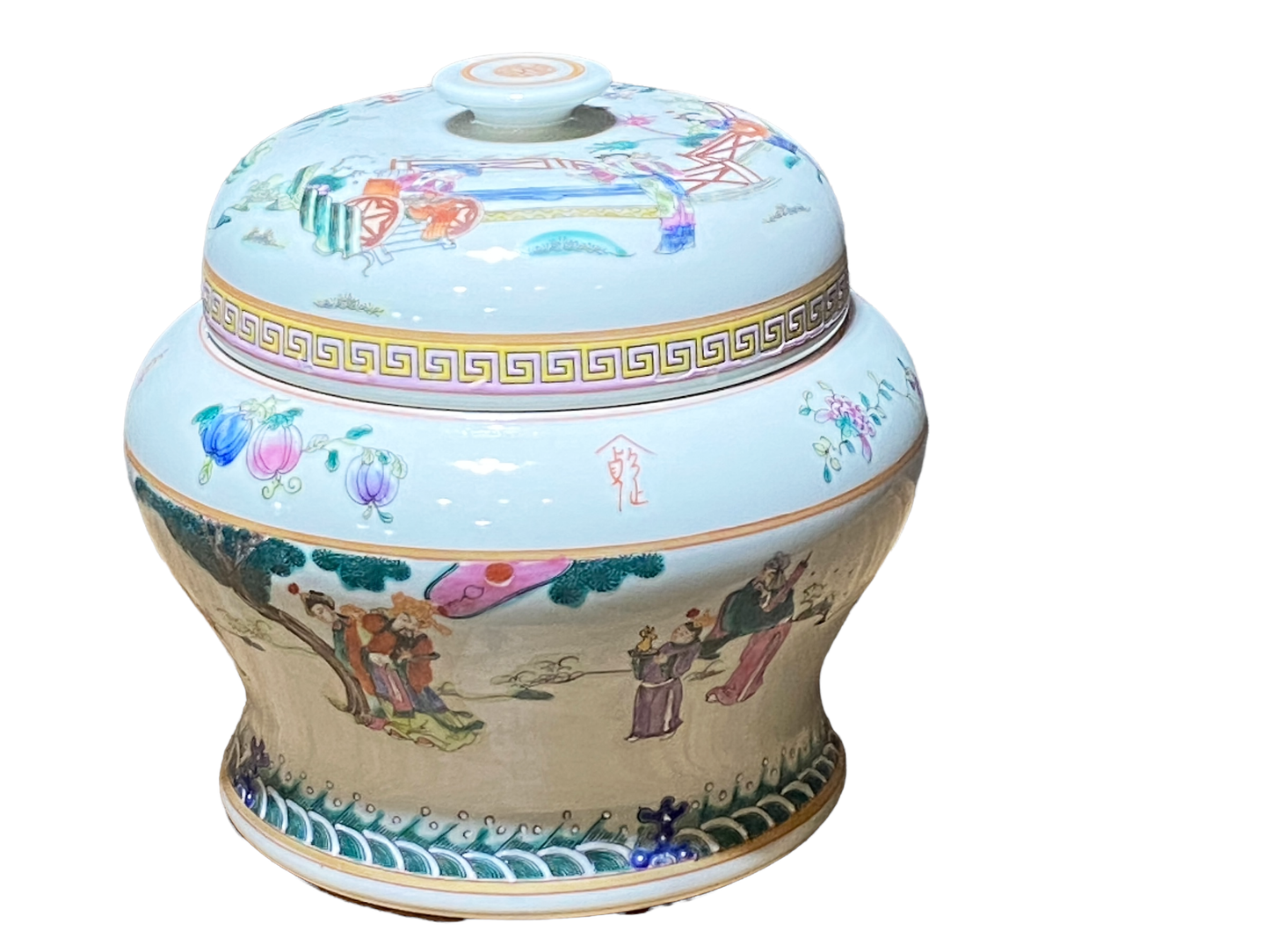 #4822 Chinoiserie Porcelain Famille Tea Caddy Jar 9.5" H