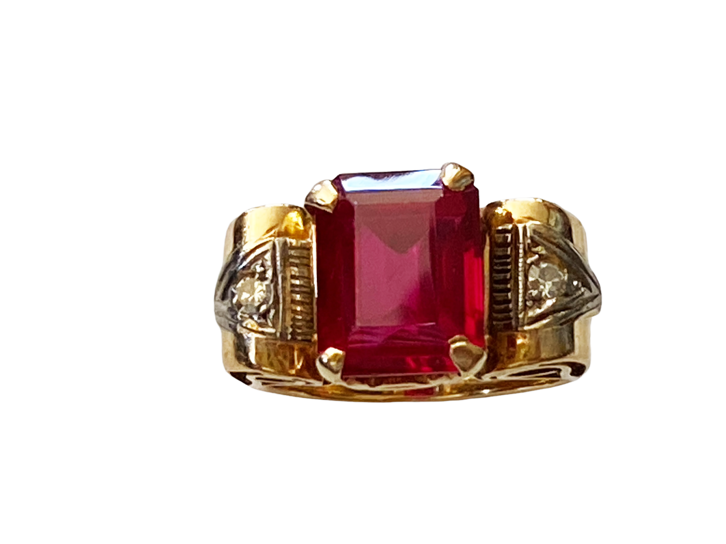 #4869  1920's  18k Gold Art Deco Ring Ruby Stone