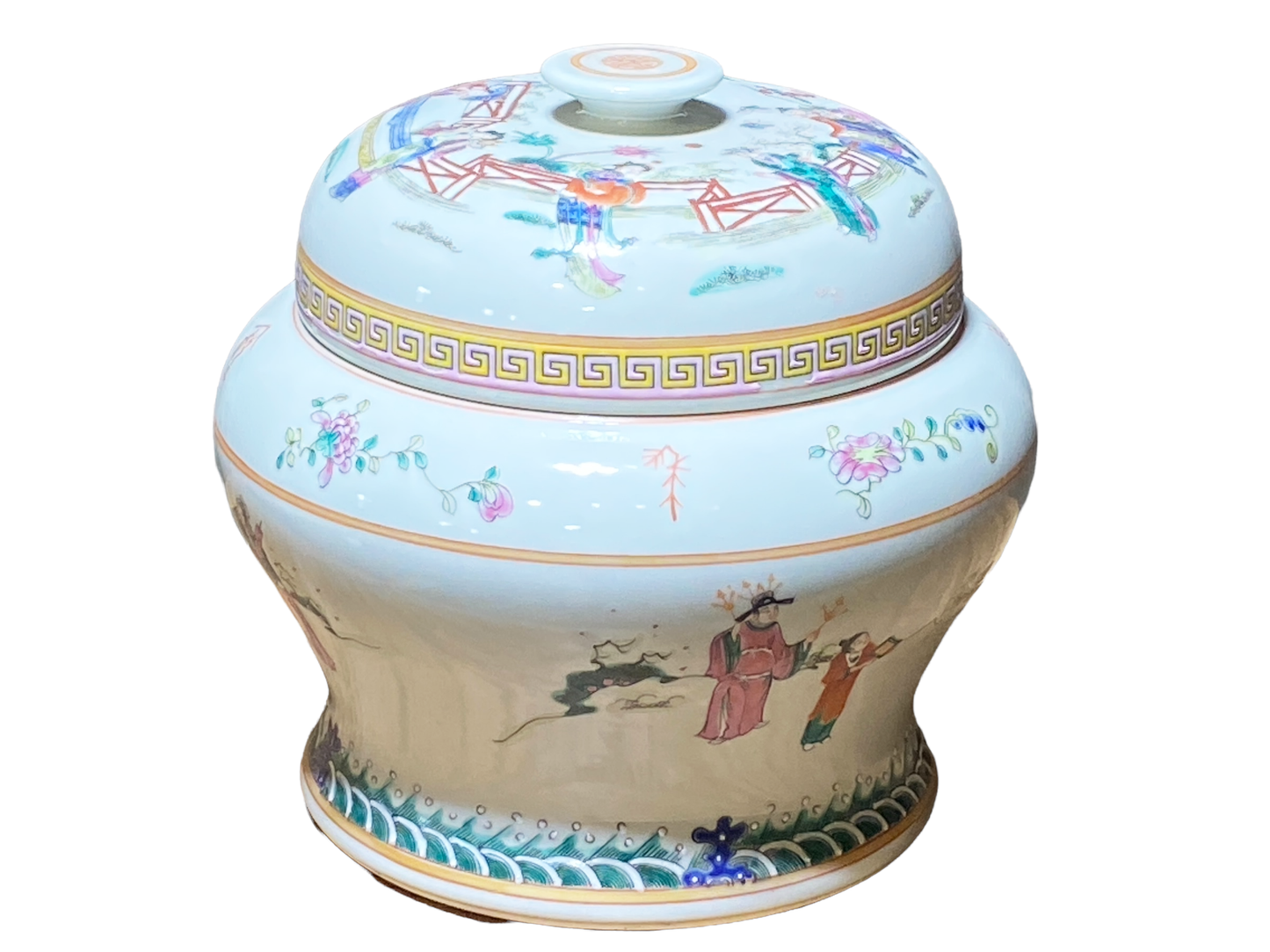 #4822 Chinoiserie Porcelain Famille Tea Caddy Jar 9.5" H