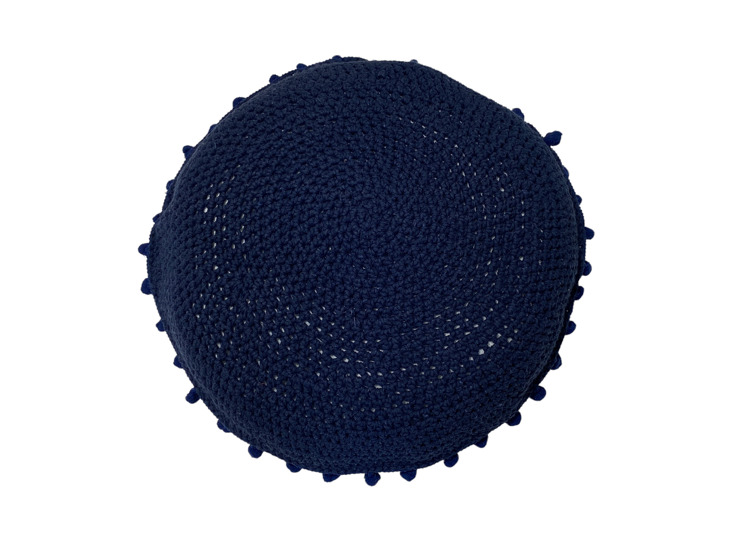 #4718 Handmade Round Crochet Pillow With Decorative Tassels