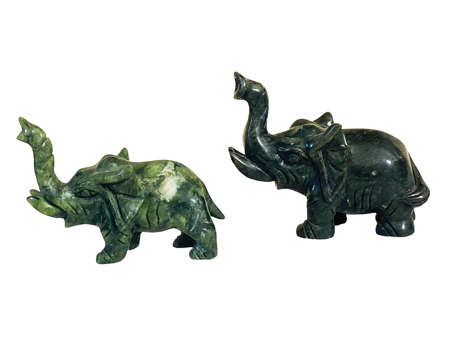 #4833 Chinoiserie Soap Stone Jade Color Set of TWO Elephants