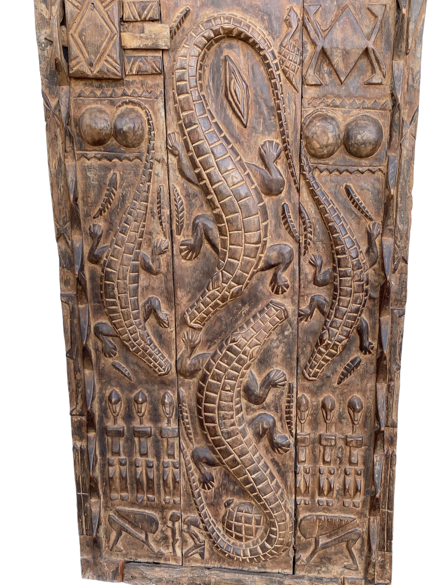 # 5109 Dogon Multiple Crocodiles Door With Figures Mali African 74" H