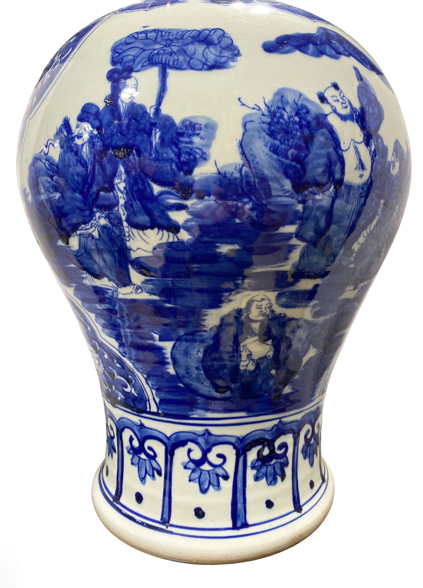 #5410 Superb Chinoiserie Chinese LG Blue and White Porcelain Jar/Vase  17" H