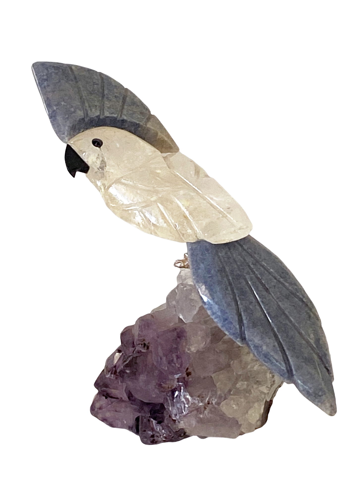 #4834 Realistic Semi precious Stones Amethyst /Crystal Quartz /Cockatoo 5"H
