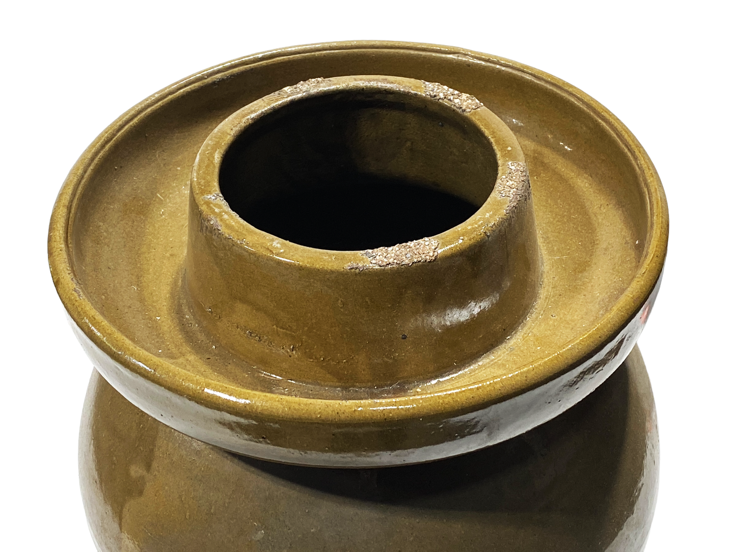 #4993 Old Asian Celadon Earthenware Pottery Storage Jar 13" H