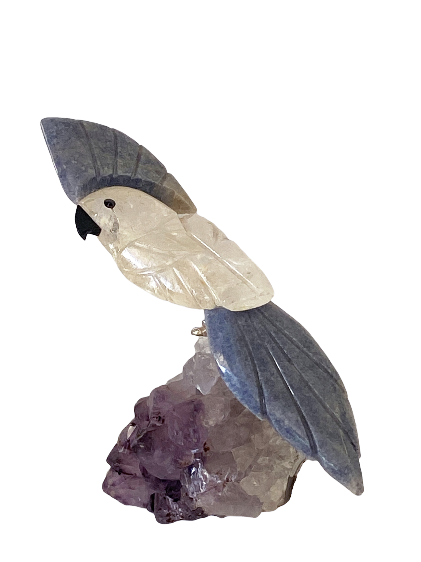 #4834 Realistic Semi precious Stones Amethyst /Crystal Quartz /Cockatoo 5"H