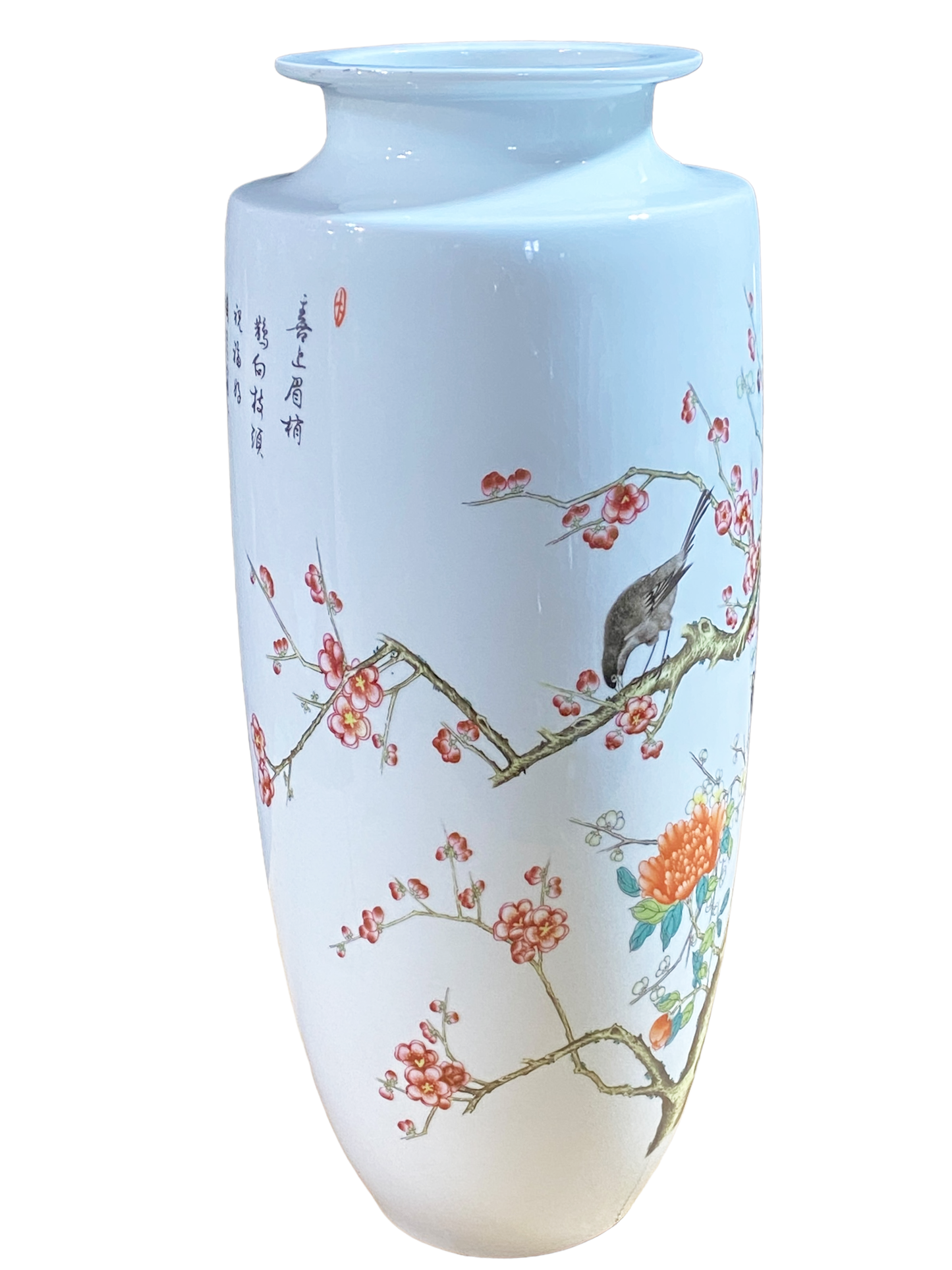 #3248 Chinoiserie Porcelain Egg Shell Vase 15" h