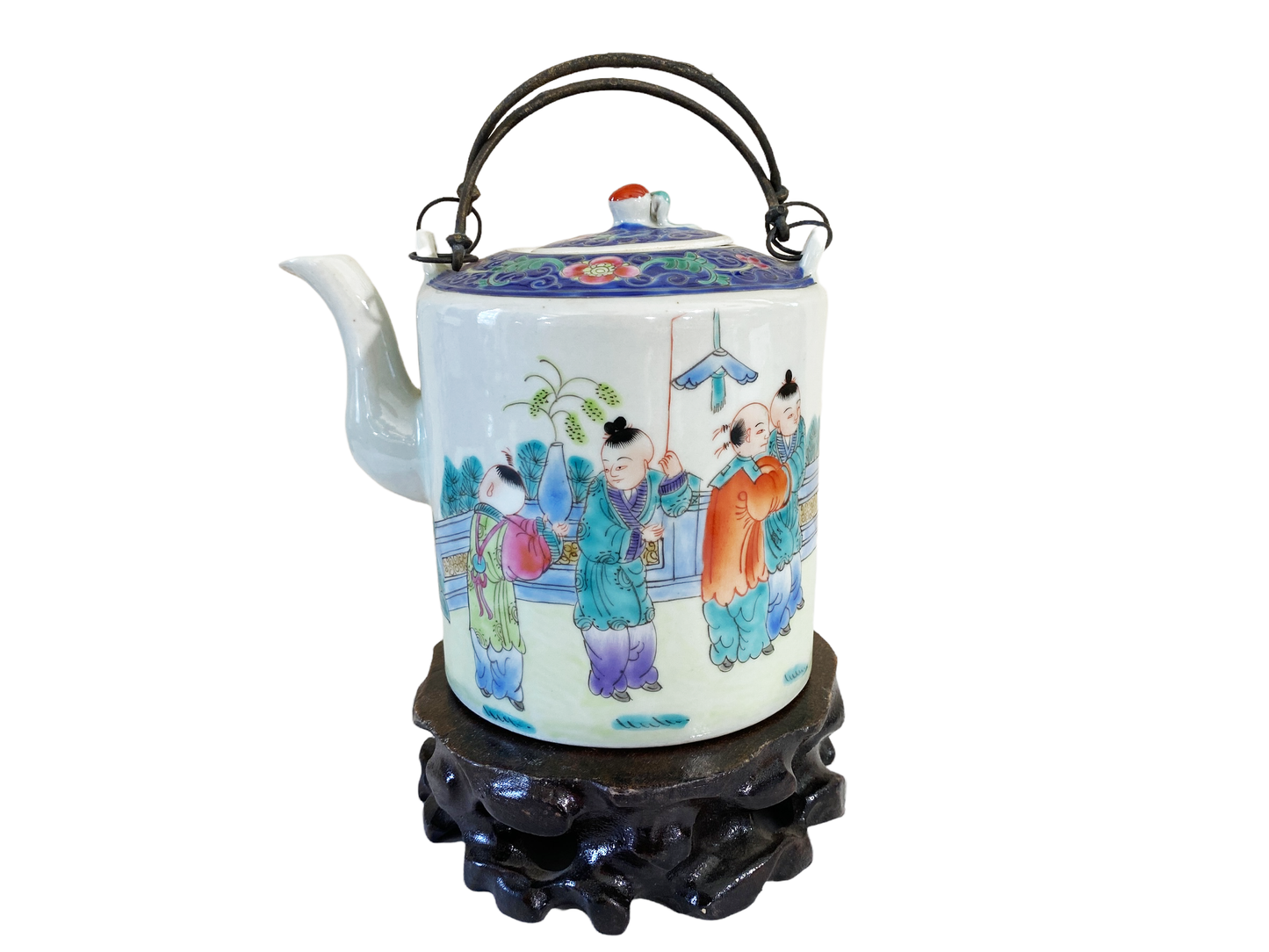#4706 Chinoiserie Famille Rose Teapot With Iron Handles