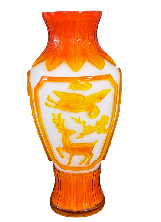 #4712 Stunning Old High-Relief Peking Glass Vase 12.25" H