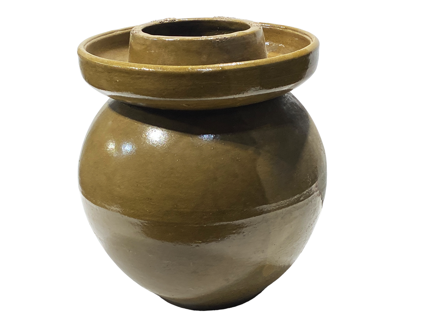 #4993 Old Asian Celadon Earthenware Pottery Storage Jar 13" H