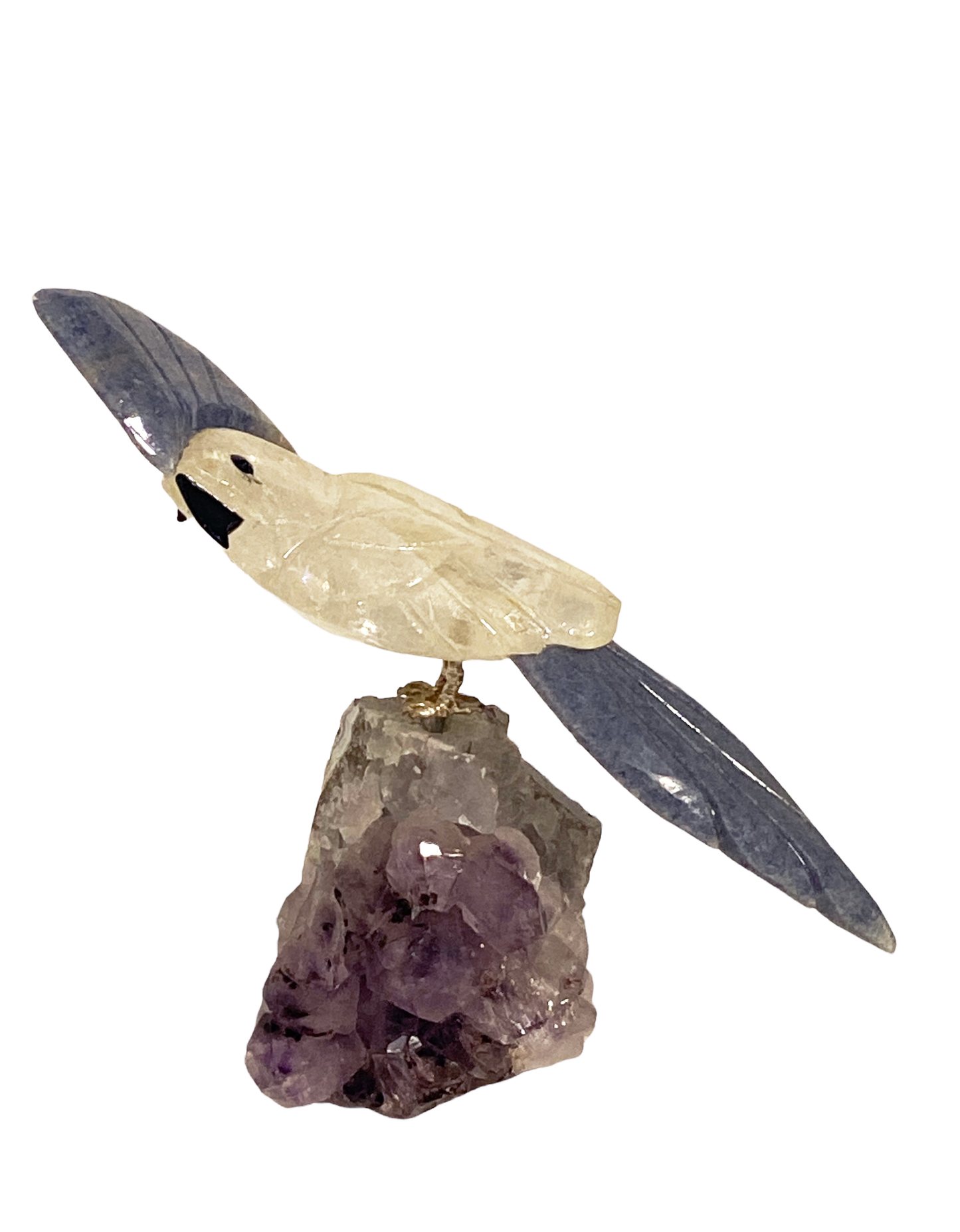 #4834 Realistic Semi precious Stones Amethyst /Crystal Quartz /Cockatoo 5"H
