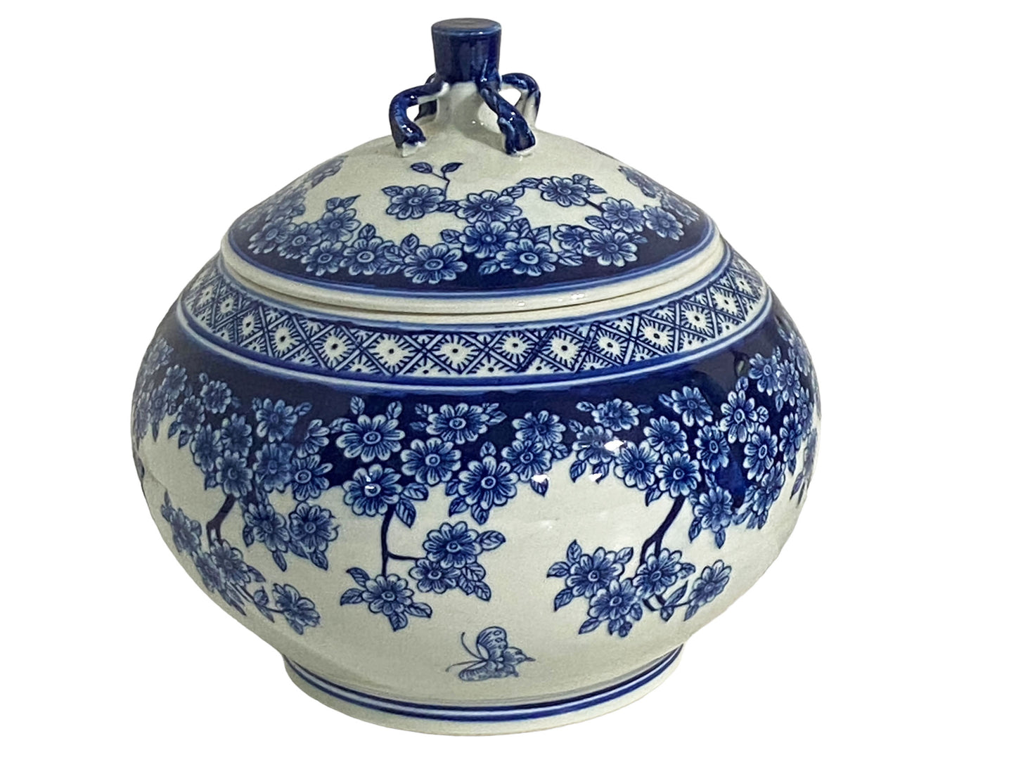 # 4689 Chinoiserie Blue And White  Porcelain Tea Canister 7.5" H