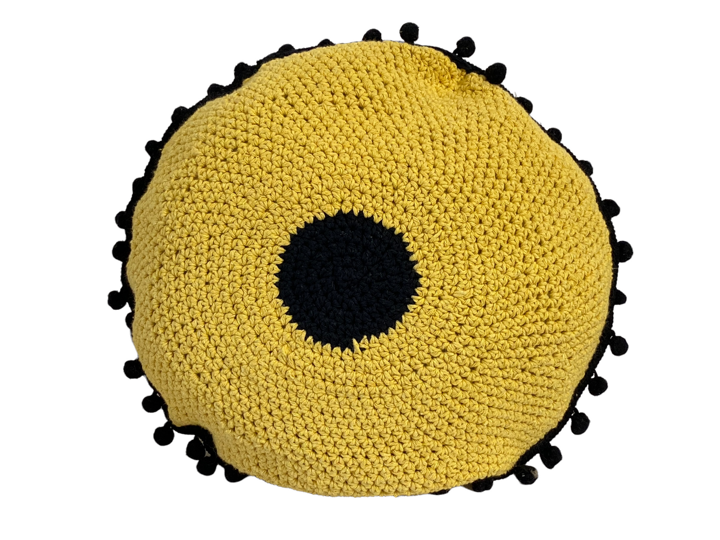 #4717 Handmade Round Crochet Pillow With Decorative Tassels