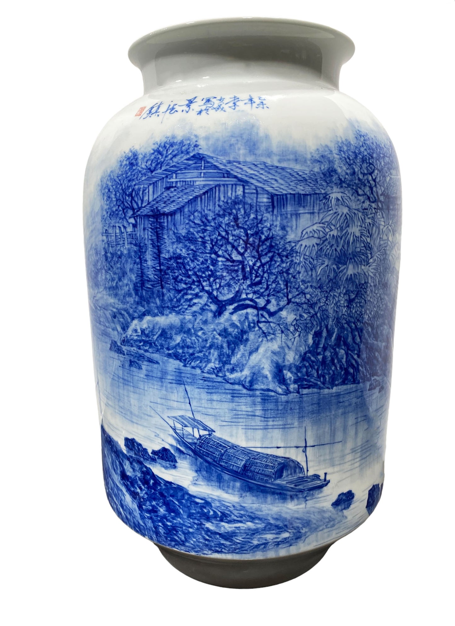 #5409 Chinese Hand Painted Blue and White Porcelain vase 18" H