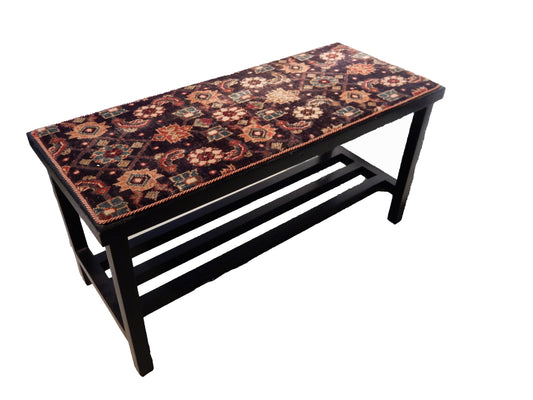 Lacquer Wood Coffee Table W/Malayer Rug Top