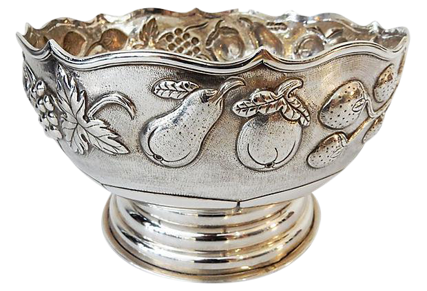#3759 Old Ornate Repousse Fine Silver Bowl Marked 900
