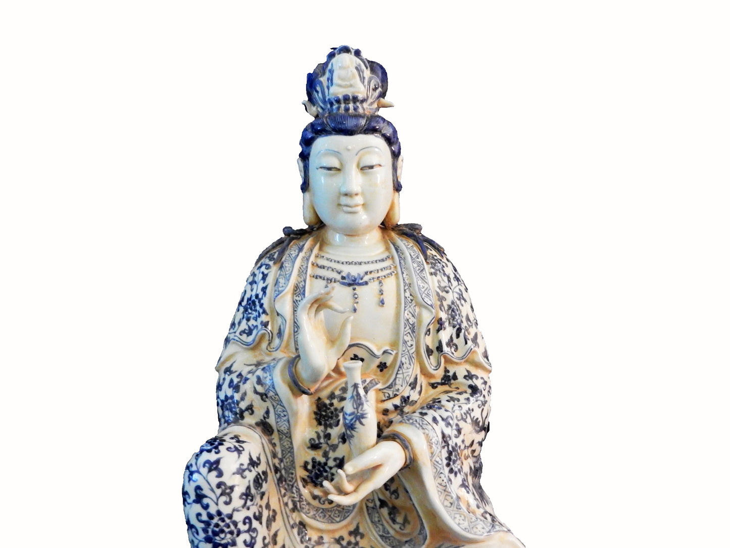 #5454 Chinoiserie B & W Bodhisattva Guanyin Sculpture 32.5" H