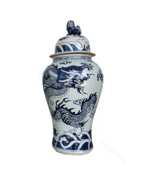 #979 Chinoiserie Blue& White Porcelain Ginger Jar Dragon & Phoenix