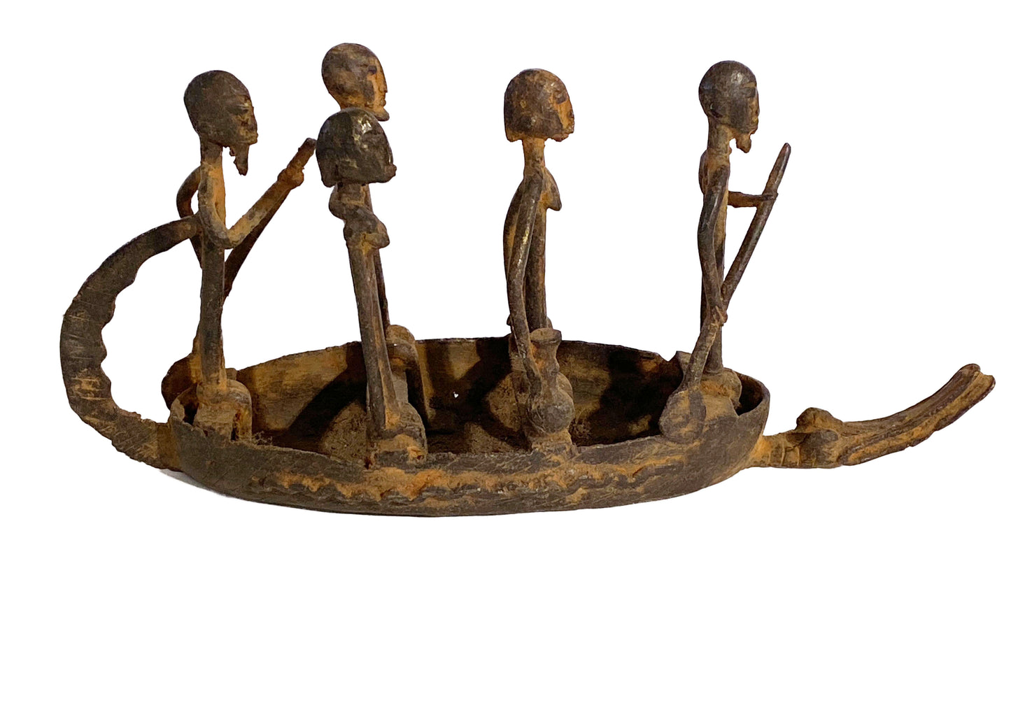 #4011 Dogon Bronze Pirogue  Crocodile Boat W/ figures , Mali  10.5" W