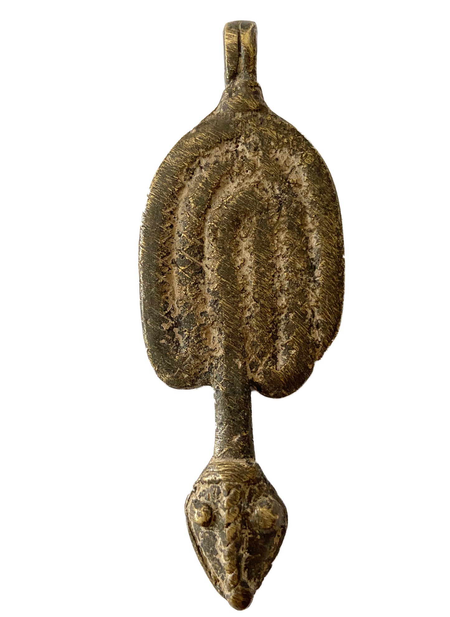 #2134 Superb Gan Bronze Amulet Pendant of Ornate Serpent Burkina Faso Africa