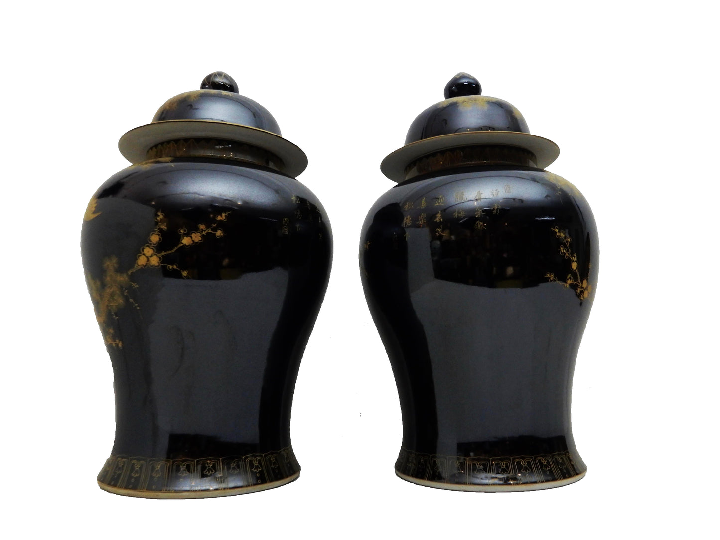#5784 Chinoiserie Famille Noire Porcelain Ginger Jars - a Pair 22.5" H