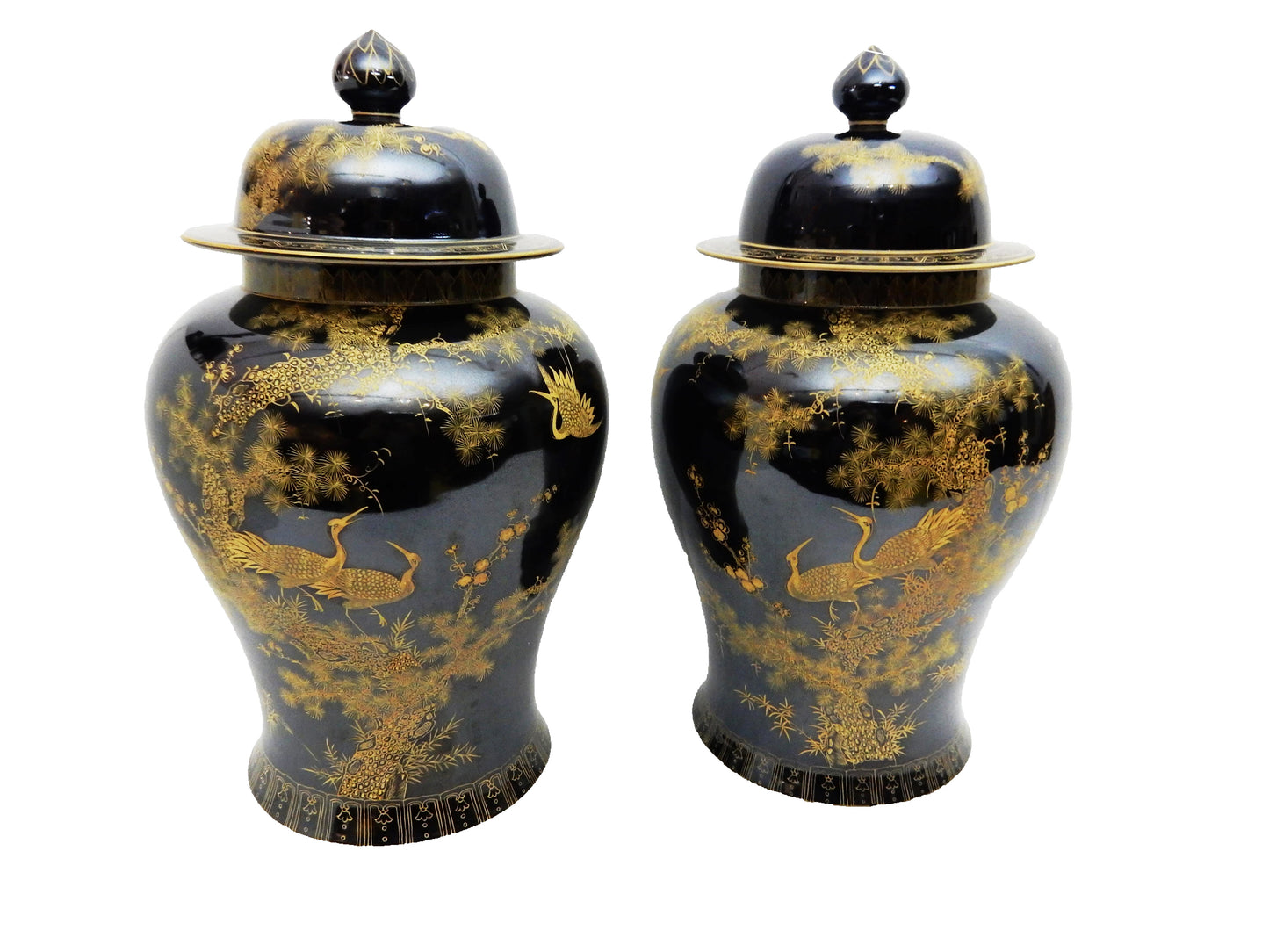 #5784 Chinoiserie Famille Noire Porcelain Ginger Jars - a Pair 22.5" H