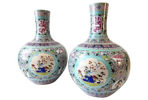 # 3463 Large Chinese Porcelain Onion Shaped Vases S/2  20.5 " H