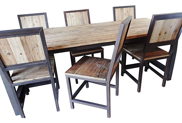 #3584 Industrial Wood & Iron Dining Set