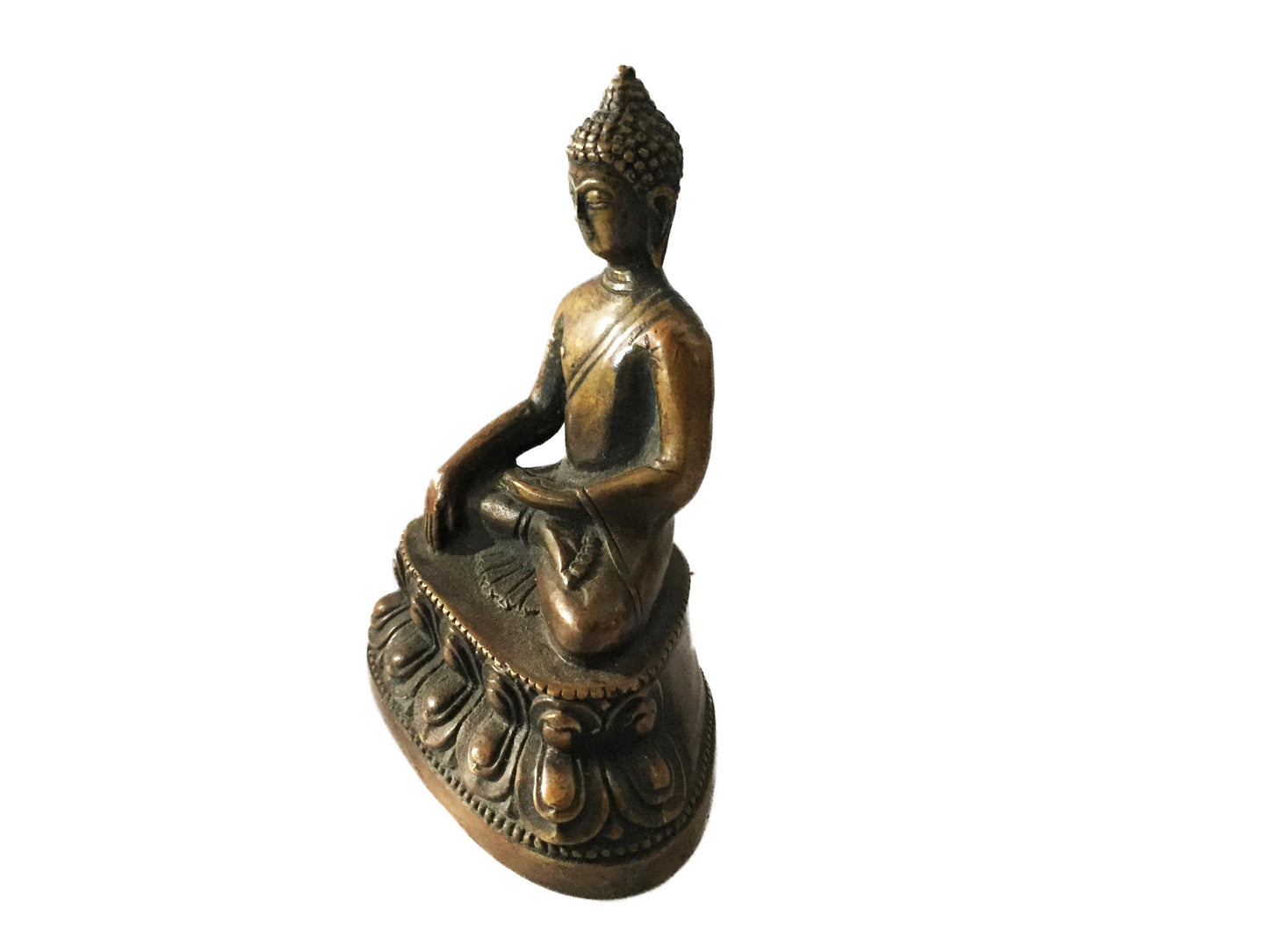 #685 Old Bronze Seating Touching Buddha 4" H