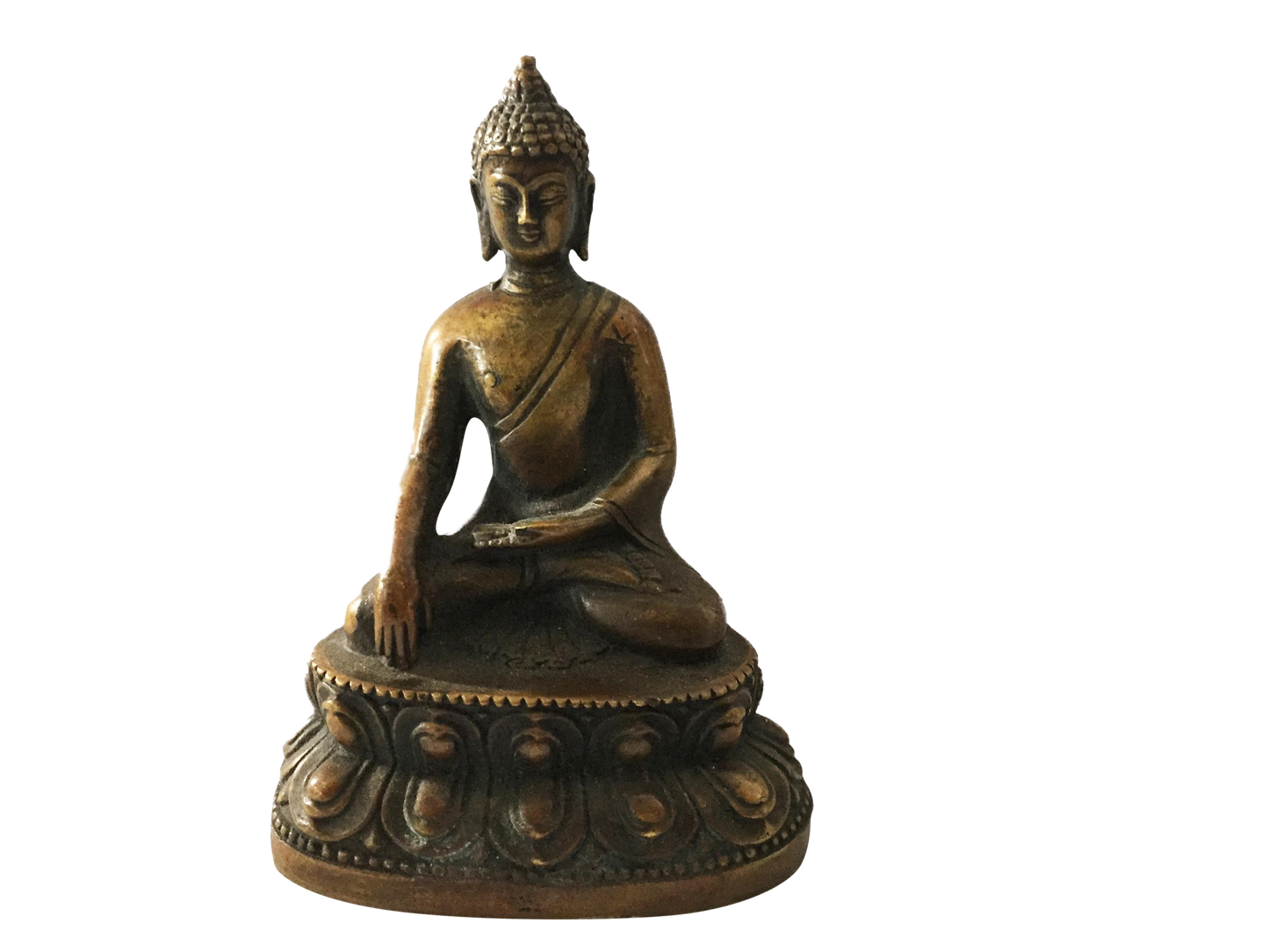 #685 Old Bronze Seating Touching Buddha 4" H