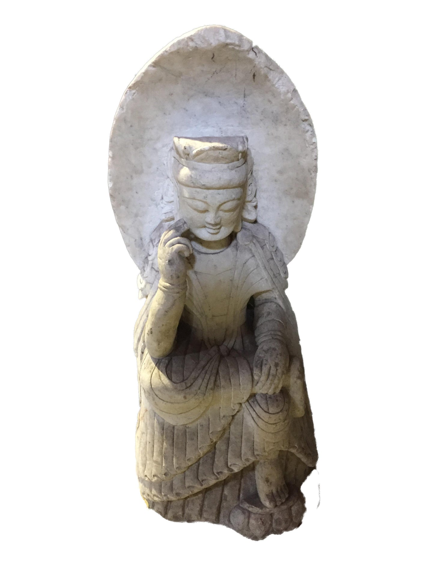 #823 Old Hand-Chiseled Marble Buddha