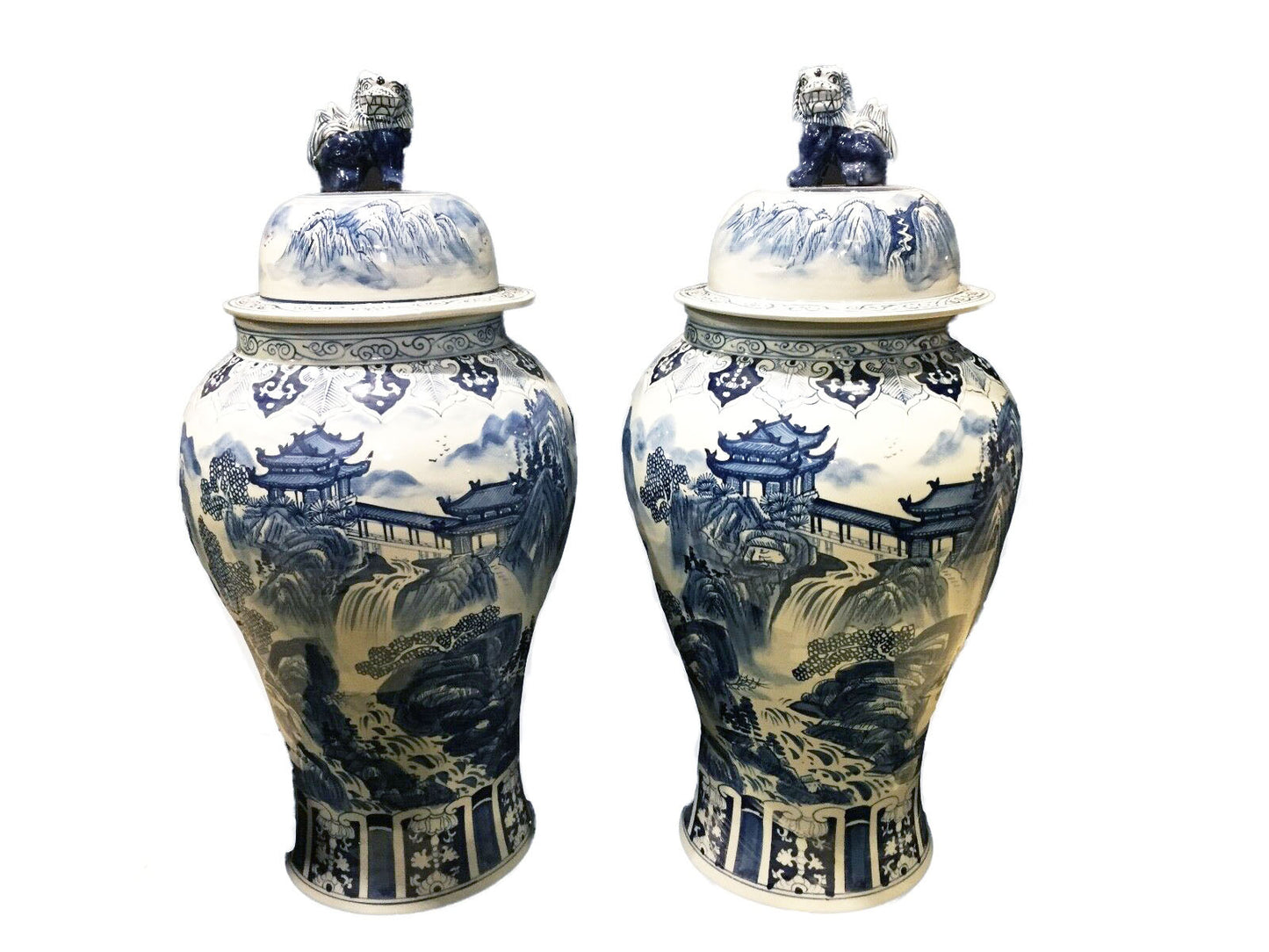 #954 Large Chinese B & W Porcelain Ginger Jars - a Pair 36 " H
