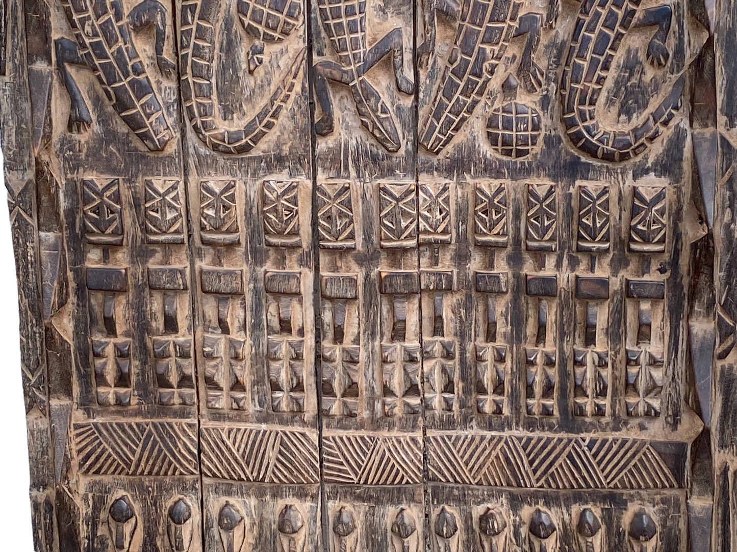 # 4467 Old Large  Dogon Door w/Crocodiles  Mali African 73"H