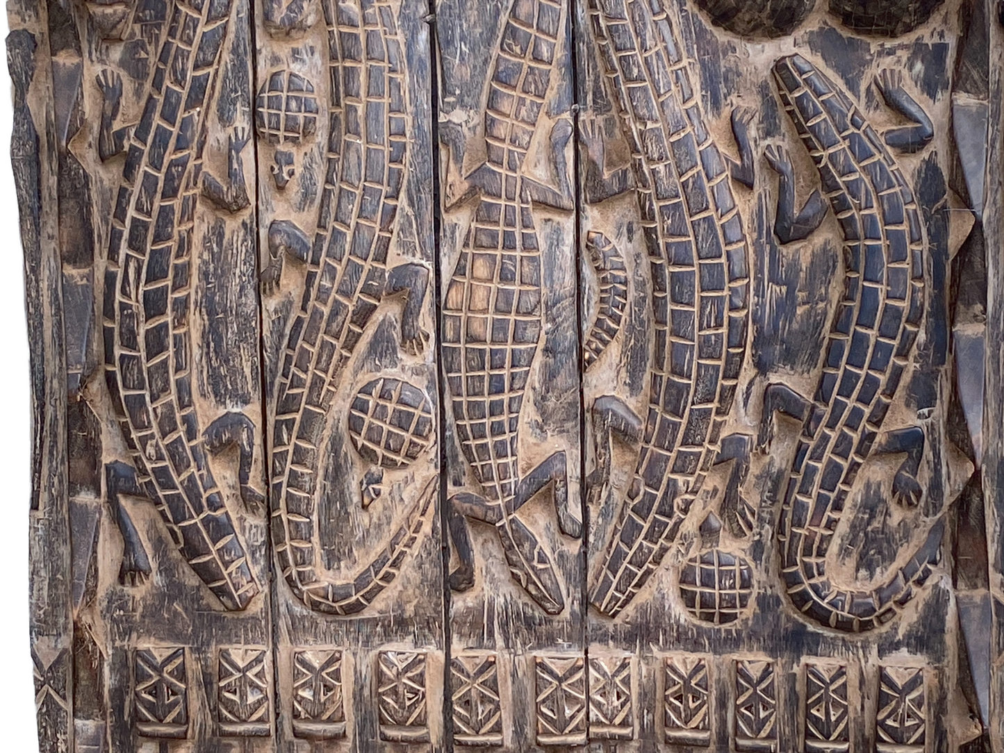 # 4467 Old Large  Dogon Door w/Crocodiles  Mali African 73"H