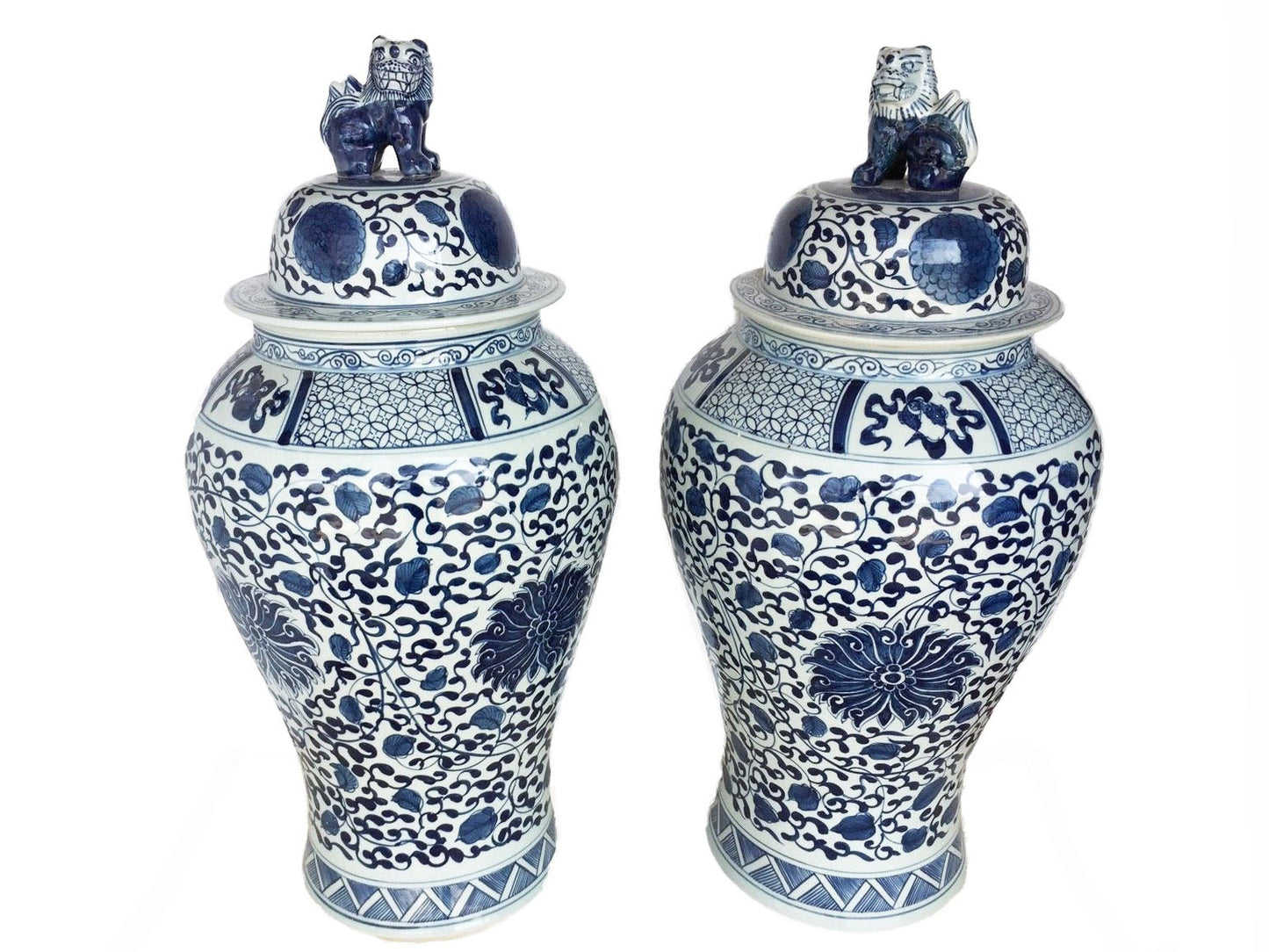 #996 Large Chinoiserie Blue and White Porcelain Ginger Jars -Pair