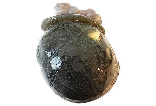 #ok131 Smoky Carnelian Agate Stone with Foo Dog