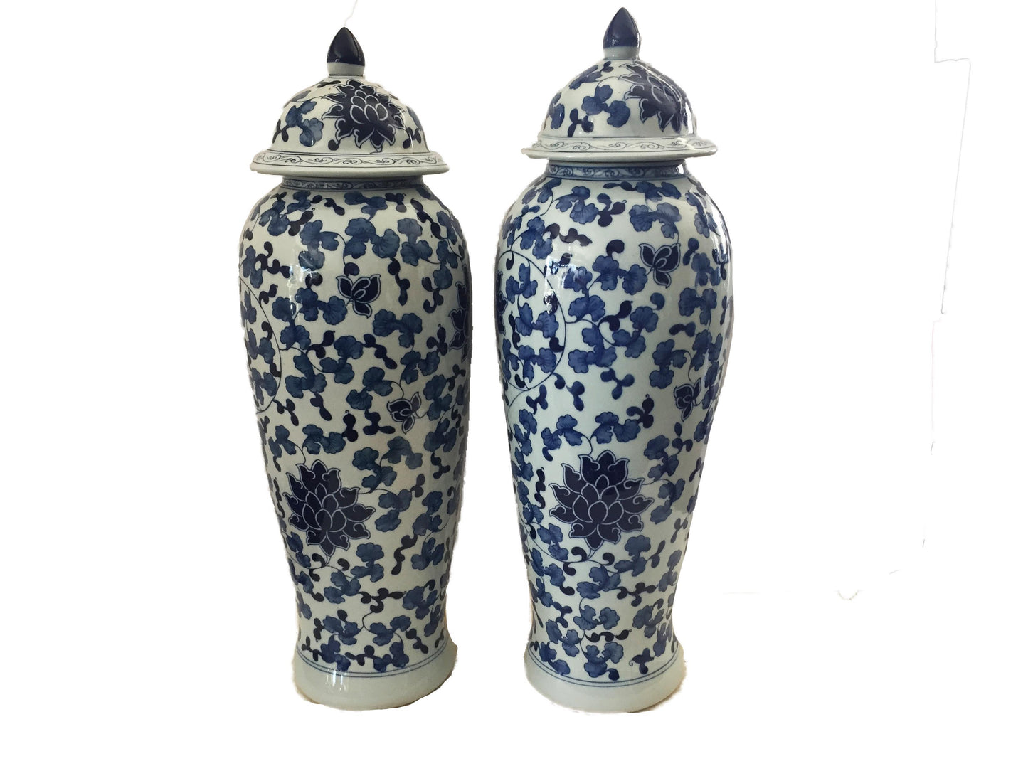 #823 Tall B&w Chinoiserie Porcelain Ginger Jars - a Pair 23" H