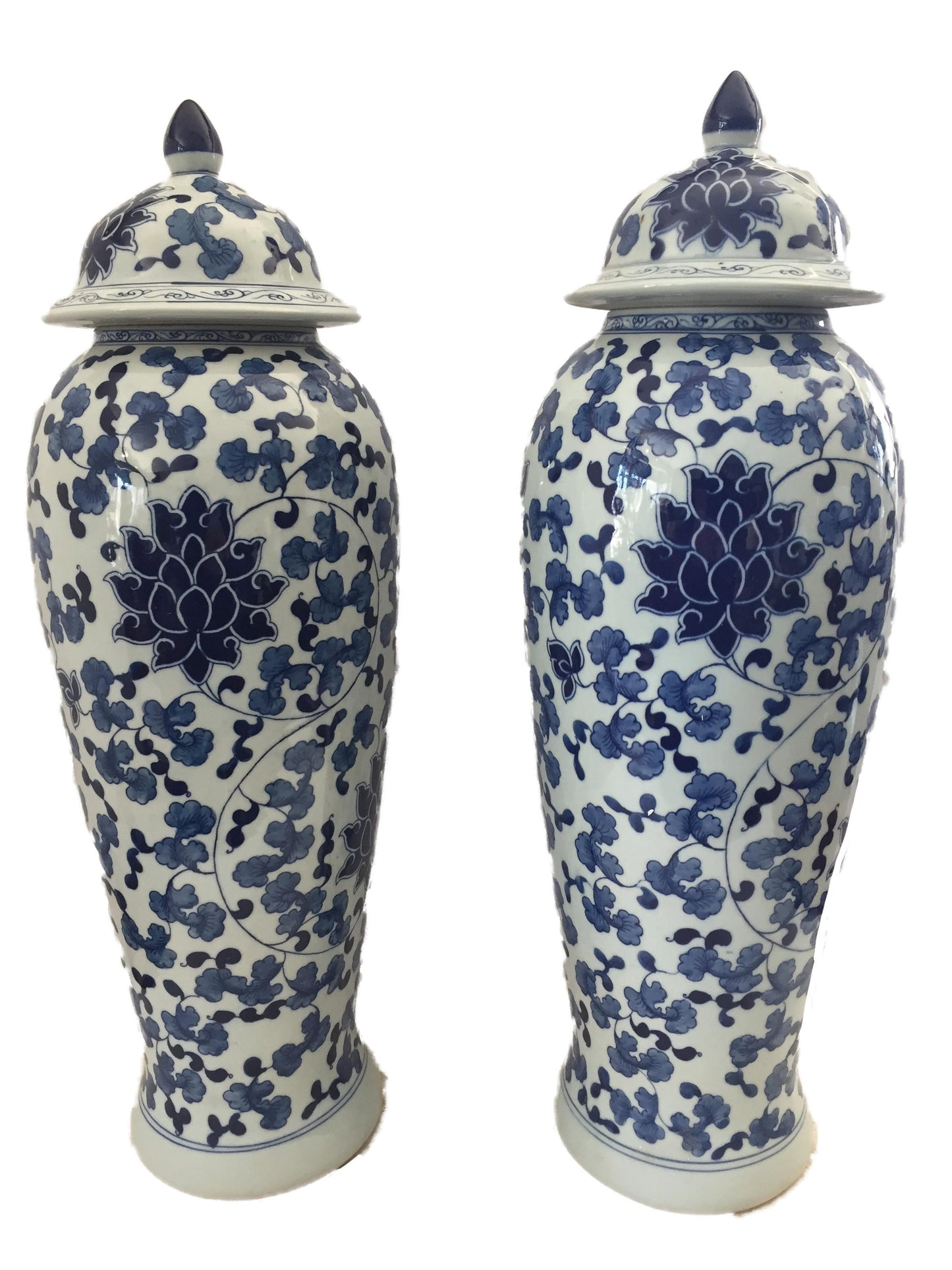 #823 Tall B&w Chinoiserie Porcelain Ginger Jars - a Pair 23" H
