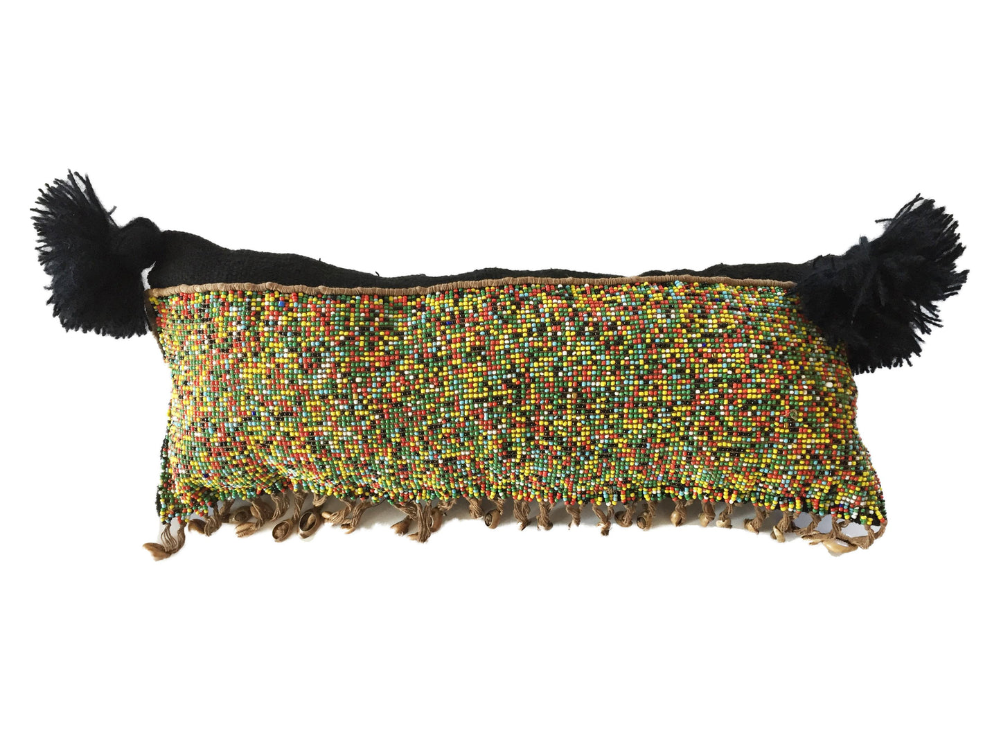 #1880 Tribal African Kirdi Beaded Pikuran Lumbar Pillow 19" W