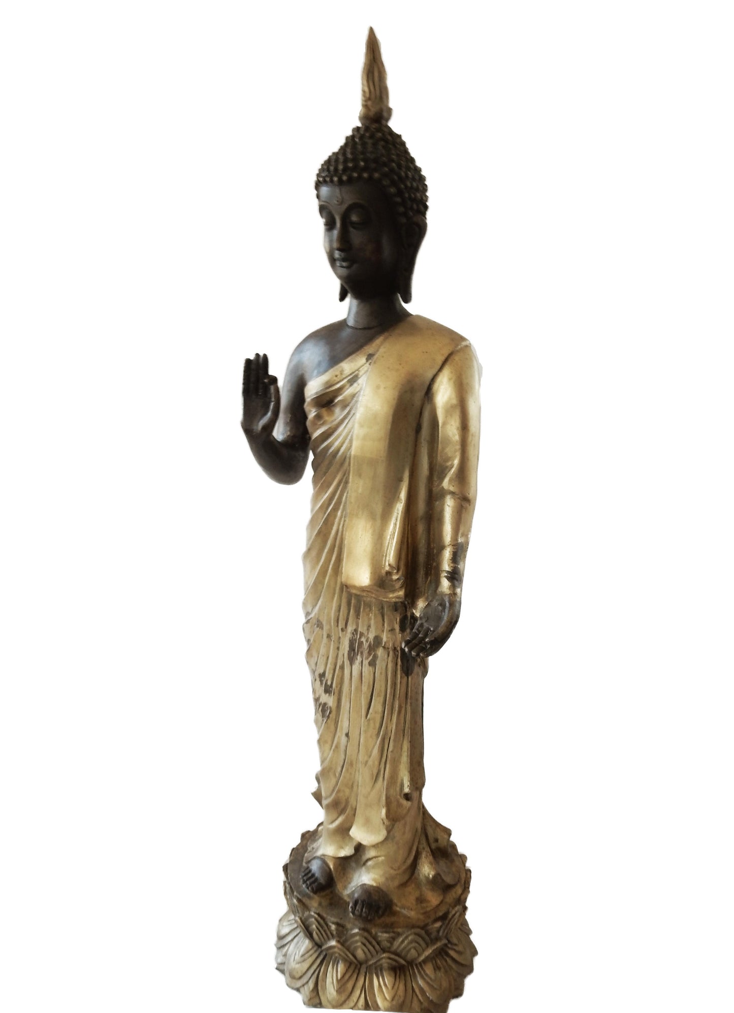 #536 Vintage Bronze Standing Buddha 27.5" H