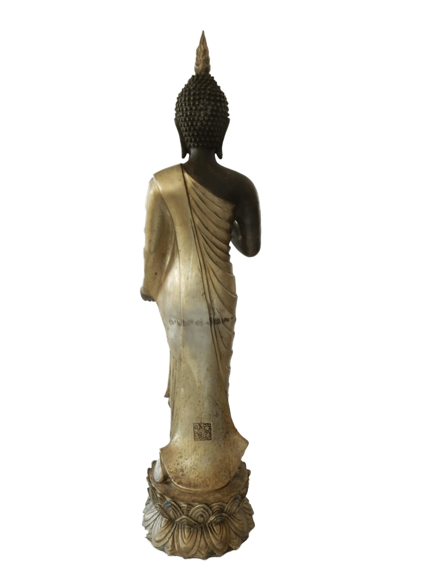 #536 Vintage Bronze Standing Buddha 27.5" H